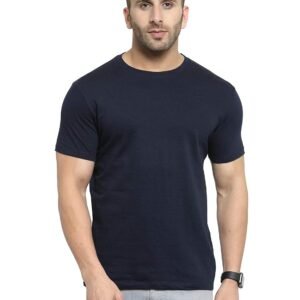 Navy Blue Classic Cotton T Shirt For Men